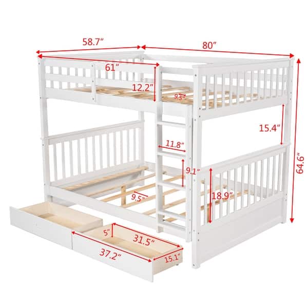 dimension image slide 0 of 2, Full-Over-Full Bunk Bed with Ladders and Two Storage Drawers