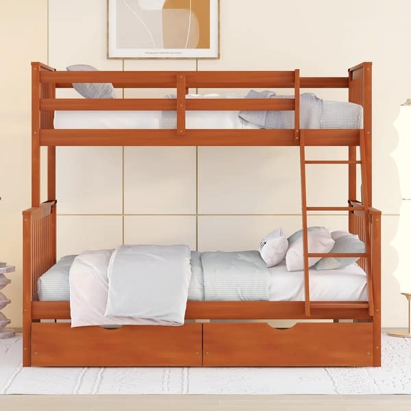 slide 2 of 19, Space-Saving Twin over Full Bunk Bed with Ladders & Storage Drawers