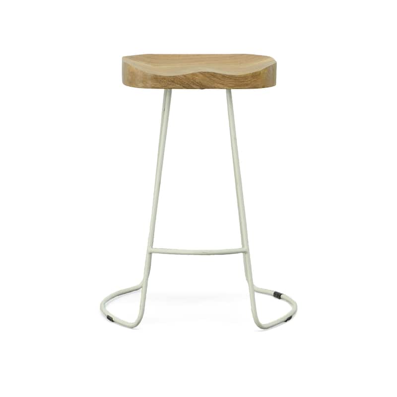 HomeRoots Set of Two 25" Natural And White Steel Backless Counter Height Bar Chairs