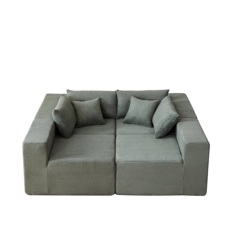 Corduroy Modular Sectional Sleeper Sofa L Shaped Recliner Couches Upholstered Daybed 4pc Lounge Sofa for Living Room Chaise