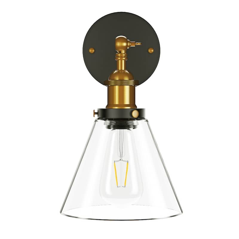 Modern 1-Light Swing Arm Wall Sconce with Cone Clear Glass Shade