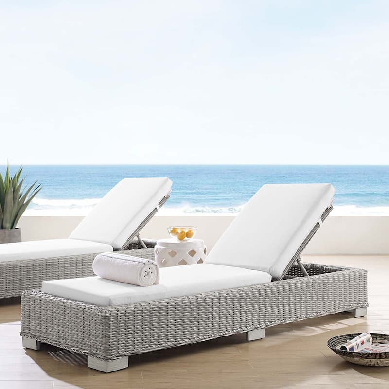 Conway Sunbrella Outdoor Patio Wicker Rattan Chaise Lounge - Light Gray White