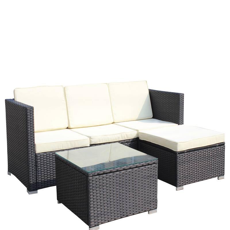 5-Piece Outdoor Rattan Sectional Sofa Set with Coffee Table & Cushions