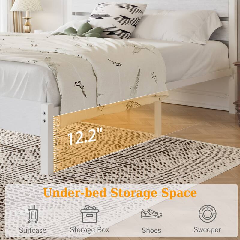 VECELO Industrial Wood Bed Frame with Headboard Twin Size Beds/Full Size Beds/Queen Size Beds