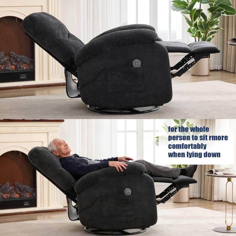 Manual Swivel Recliner Chair with Heat & Massage, Heavy Duty Recliner Chair with Side Pocket, Ergonomic Single Sofa Chair