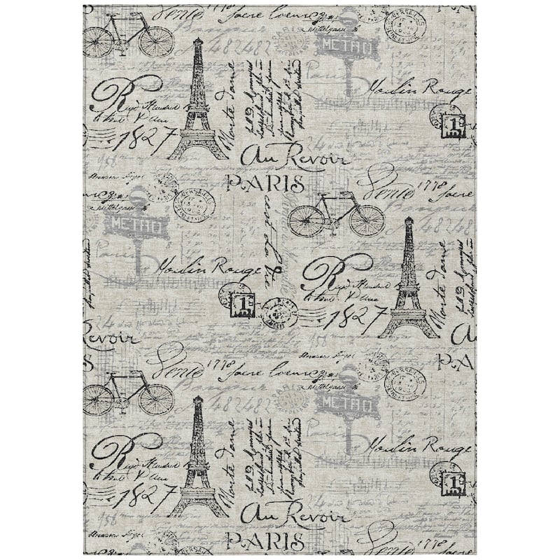 Machine Washable Indoor/Outdoor Modern Paris Chantille Rug