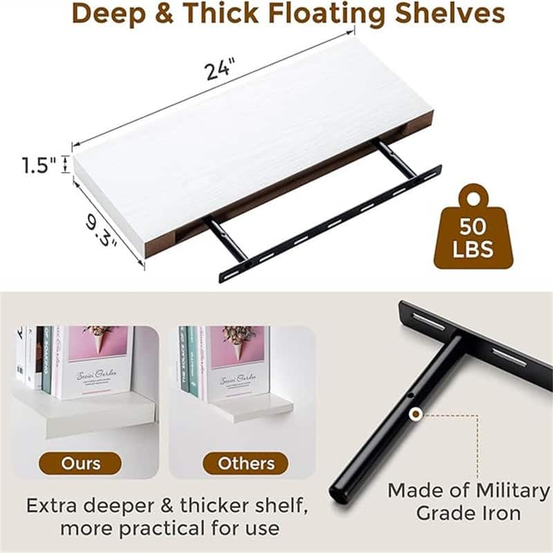  Floating Shelves for Wall - 9"D x 24"W x 1.5"H