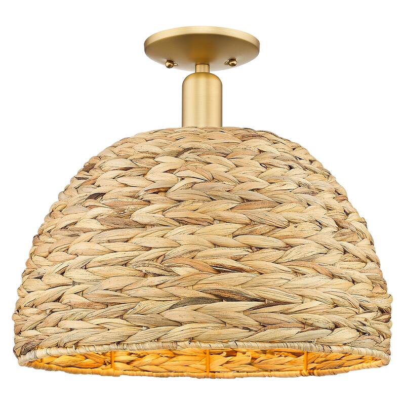 Innovations Lighting Endless Possibilities Arcadia - Woven Rattan - 1 Light 16" Semi-Flush Mount - Satin Gold
