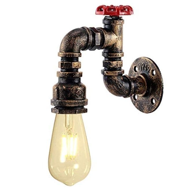 21'' Industrial Steampunk Water Pipe Wall Lamp Iron Gear Round Wall LightSconce 