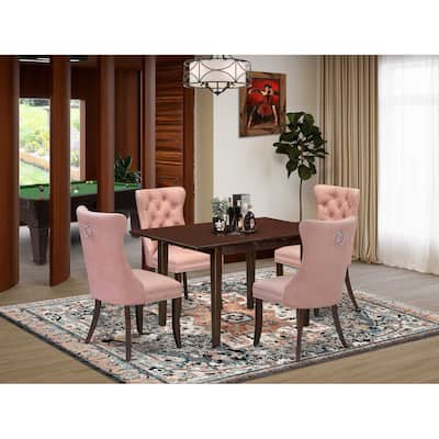 5-Piece Mahogany Finish Solid Wood Top - Rectangular Upholstered Dining Room Set - Seats 4