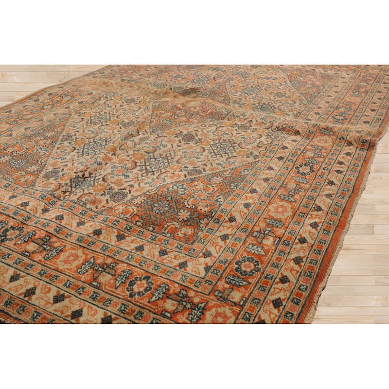 Hand Knotted 250 KPSI Herizz Beige Orange Wool Traditional Area Rug - 3' 10'' x 5' 8''