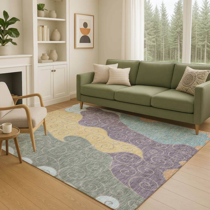 Machine Washable Indoor/ Outdoor Swirly Chantille Rug
