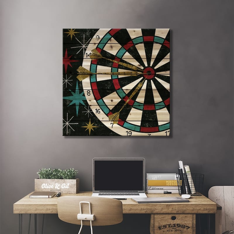Vegas - Darts Print On Wood by Michael Mullan - Multi-Color