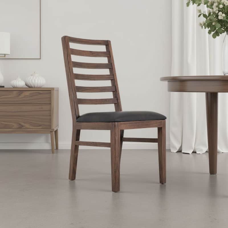 Ally Dining Chair Set of 2, Ladderback, Melina Wood, Brown Polyester