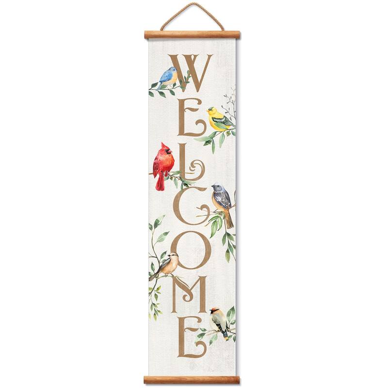Bird Welcome Indoor/Outdoor Vinyl Hanging Entryway Sign Made in the USA Reusable Easy Wipes Clean Easy Storage - Multi