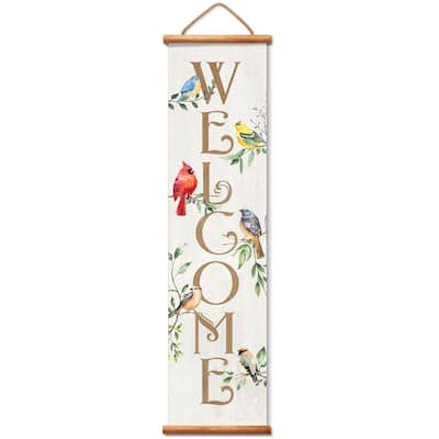Bird Welcome Indoor/Outdoor Vinyl Hanging Entryway Sign Made in the USA Reusable Easy Wipes Clean Easy Storage