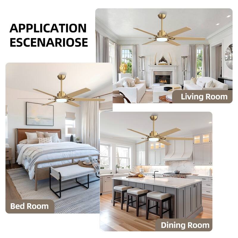 MLiAN 64 in. 6 Playwood Blade Dc Motor Indoor Downrod Gray Standard Ceiling Fan with Remote Integrated LED - 64''