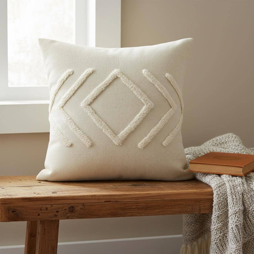 20" X 20" Birch And White 100% Cotton Geometric Zippered Pillow