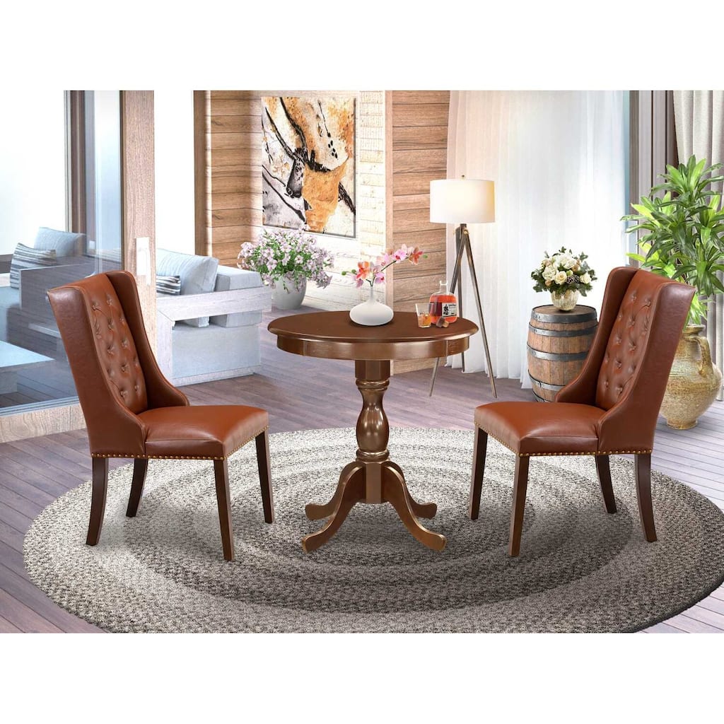 3-Piece Mahogany Finish Solid Wood Top - Dining Room Set - Seats 4