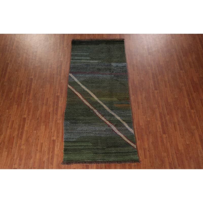 Green Gabbeh Persian Area Rug Handmade Wool Carpet - 4'7"x 10'0"