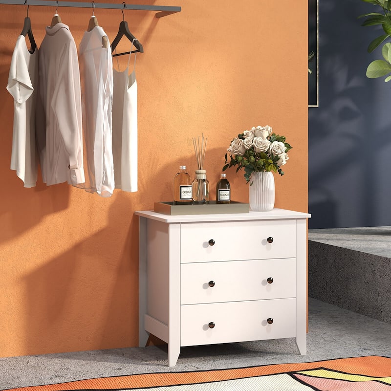 Gymax 3 Drawer Dresser Chest of Drawers Bedside Table for Living Room