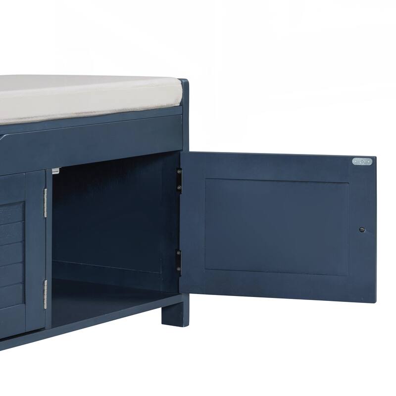 Storage Bench with 3 Shutter-shaped Doors, Shoe Bench with Removable Cushion and Hidden Storage Space
