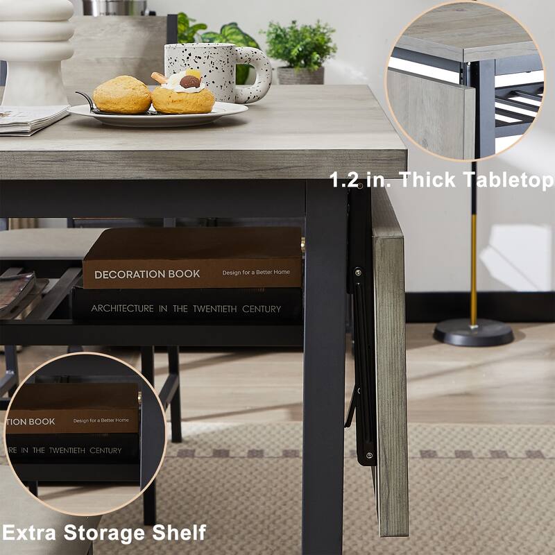 Modern Industrial 63.2'' Extendable Dining Table w/Drop Leaf, Seats 6