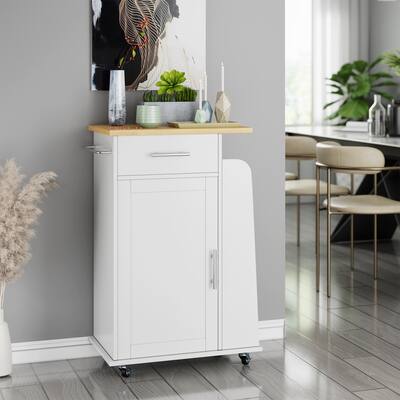 Rolling Kitchen Island with Storage Cabinet & Spice Rack & Drawer – Rubber Wood Top