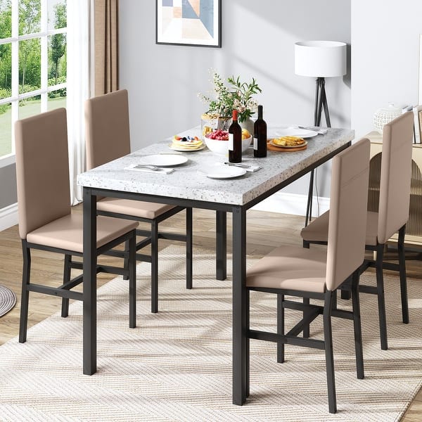 Grondin Mid-Century Modern Faux Marble Top 5-Piece Dining Table Set ...