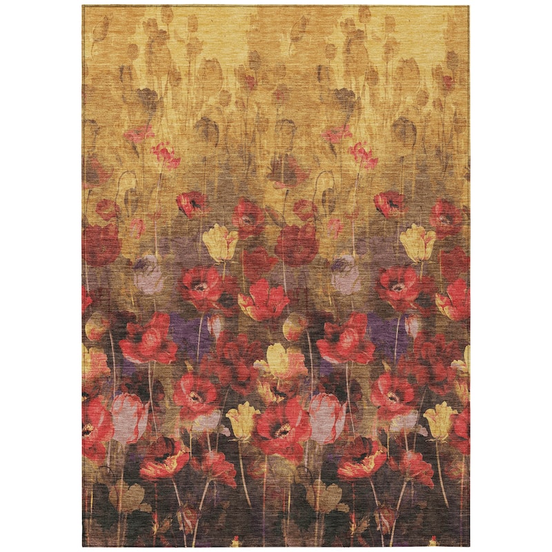 Machine Washable Indoor/ Outdoor Modern Floral Chantille Rug