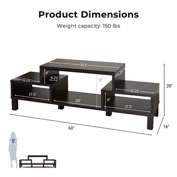 Furniture of America Rami Modern 3-Shelf Espresso Finish TV Stand, Sleek Media Console for Living Room Entertainment