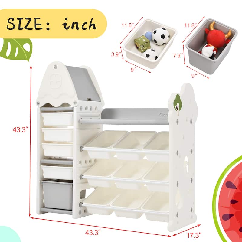 Roomfitters Bookshelf Organizer with 17 Bins and 5 Shelves, Multi Functional Storage Cabinet for Home