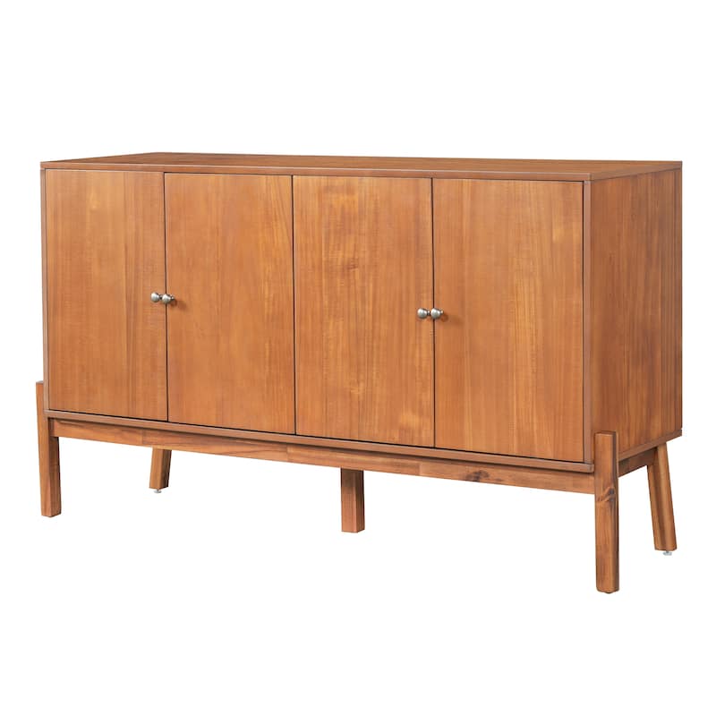 Vintage Sideboard Buffet Cabinet, 34.2" H 4-Door Storage Cabinet with Metal Handles, Brown Finish for Dining Room or Living Room