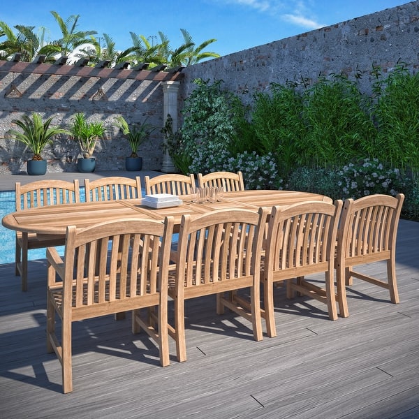 slide 2 of 15, Amazonia FSC Teak Extendable Outdoor Patio Dining Set - 9piece Natural Wood