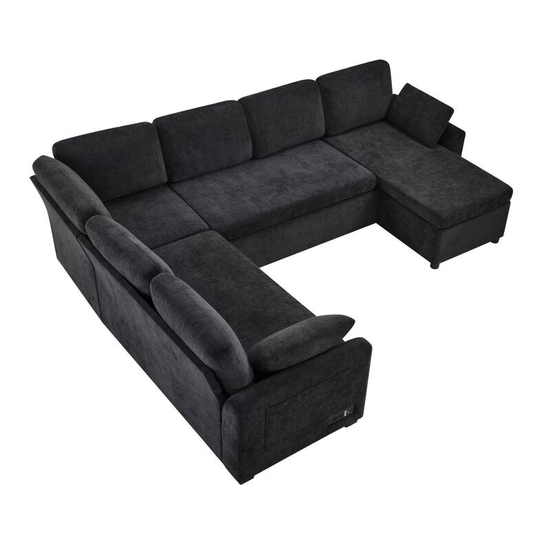 111.2" U-shaped Sofa with Reversible Chaise and Convertible Sofa Bed