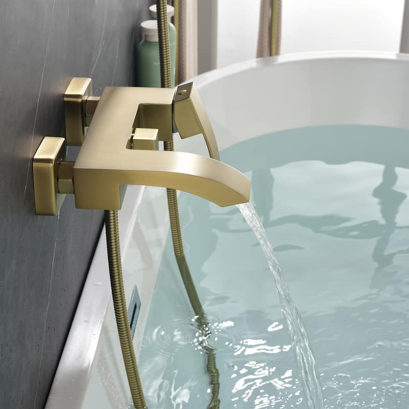 Solid Brass Wall Mounted Roman Tub Faucet with Handheld Shower Head