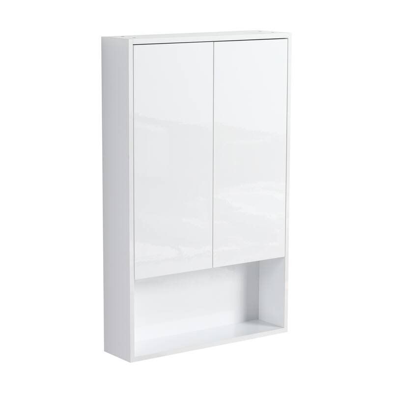 24" Bathroom Wall Cabinet, Soft Close Doors, Float Mounting Design,Glossy White - Glossy White