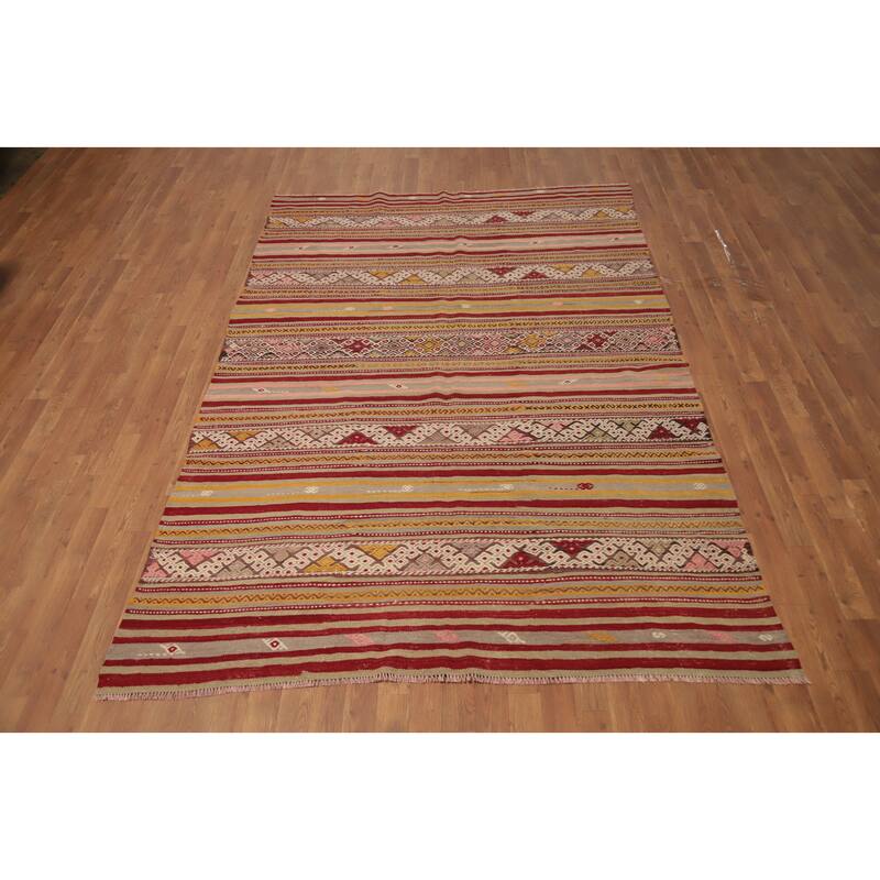 Hand Woven Oriental 100% Wool Carpet Southwestern Tribal Multi-Colored Kilim Area Rug - 8' 11'' X 5' 11''