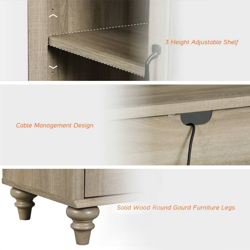 Wash Grey Farmhouse TV Stand with Wooden Doors & Drawers