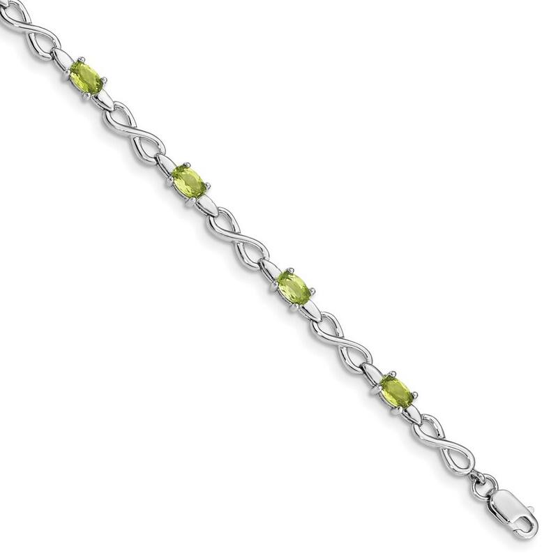 Curata 925 Sterling Silver Polished Fancy Lobster Closure Peridot and Diamond Bracelet