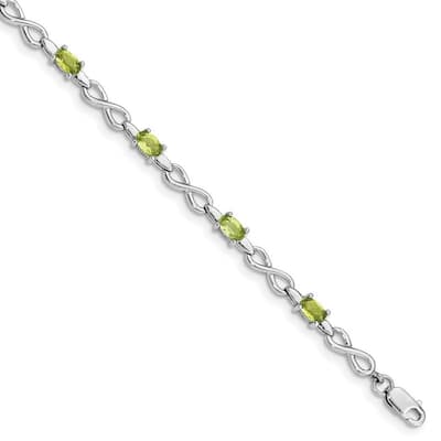 Curata 925 Sterling Silver Polished Fancy Lobster Closure Peridot and Diamond Bracelet