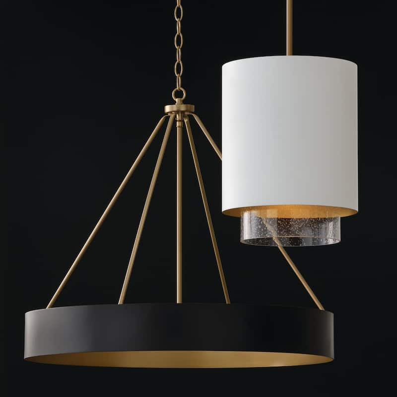 11.50"W x 19.50"H 1-Light Cylindrical Metal Pendant with Seeded Glass - 11.5"W x 19.5"H