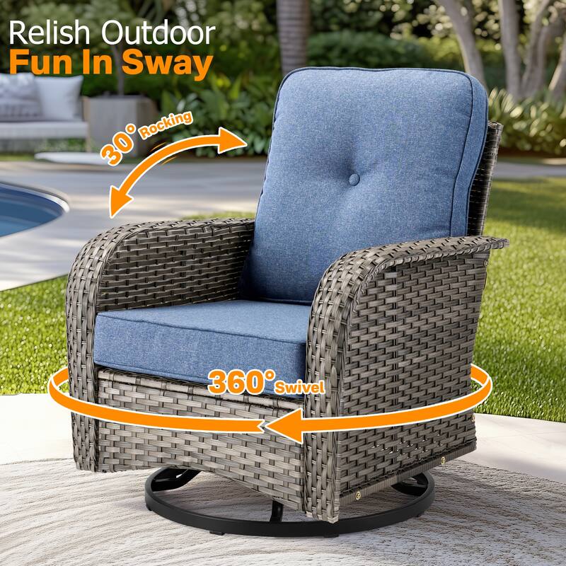 OVIOS 7-piece Patio Wicker Swivel Rocking Chair Set With Fire Pit