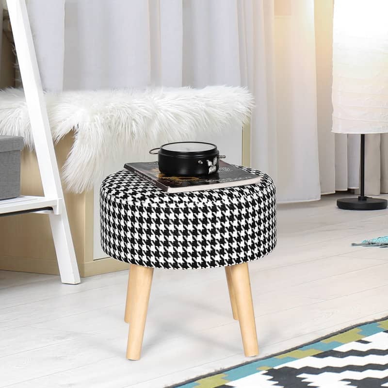 Adeco Small Round Fabric Foot Stool Ottoman Soft Padded Seat Footrest