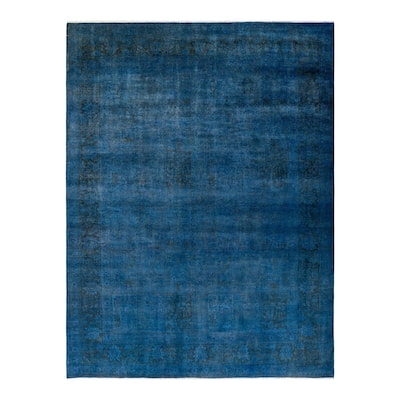 Overton Hand Knotted Wool Vintage Inspired Modern Contemporary Overdyed Blue Area Rug - 9' 2" x 12' 2"