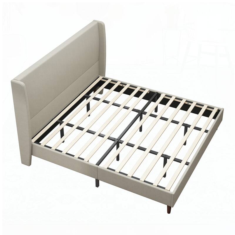 High Headboard Upholstered Bed with 12-Slat Support