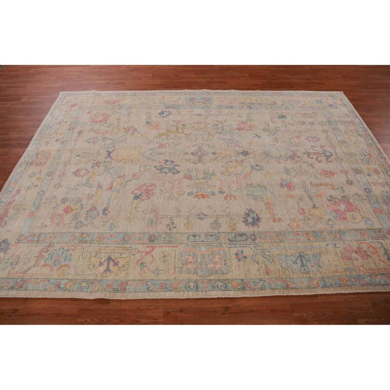 Hand Knotted Oriental 100% Wool Carpet Transitional All-Over Peach Oushak Area Rug - 8' 10'' X 6' 3''