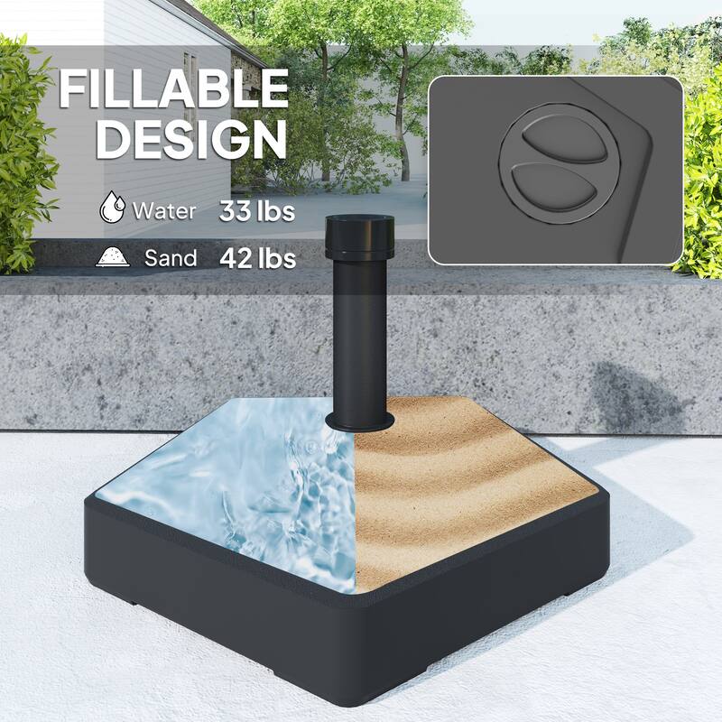 Outdoor Umbrella Base HDPE Patio Parasol Stand Fillable with Sand or Water - 22" L x 22" W x 14.2" H