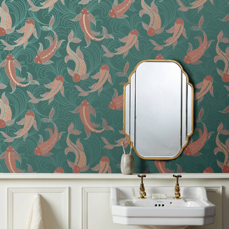 Fine Decor Dashiell Teal Decorative Fish Wallpaper