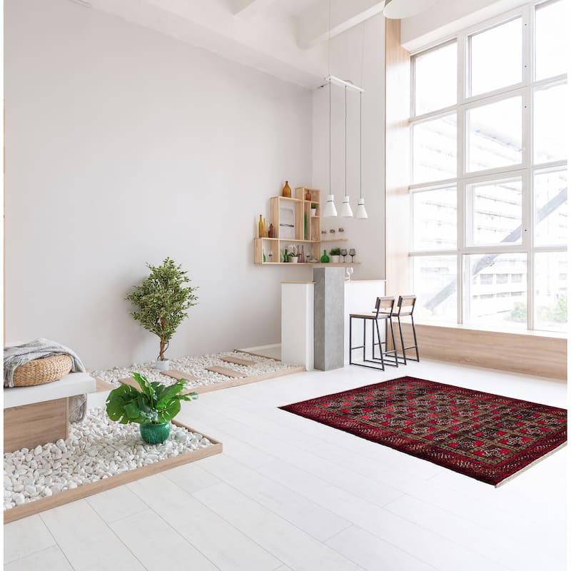 ECARPETGALLERY Hand-knotted Baluch Red Wool Rug - 3'5 x 6'0